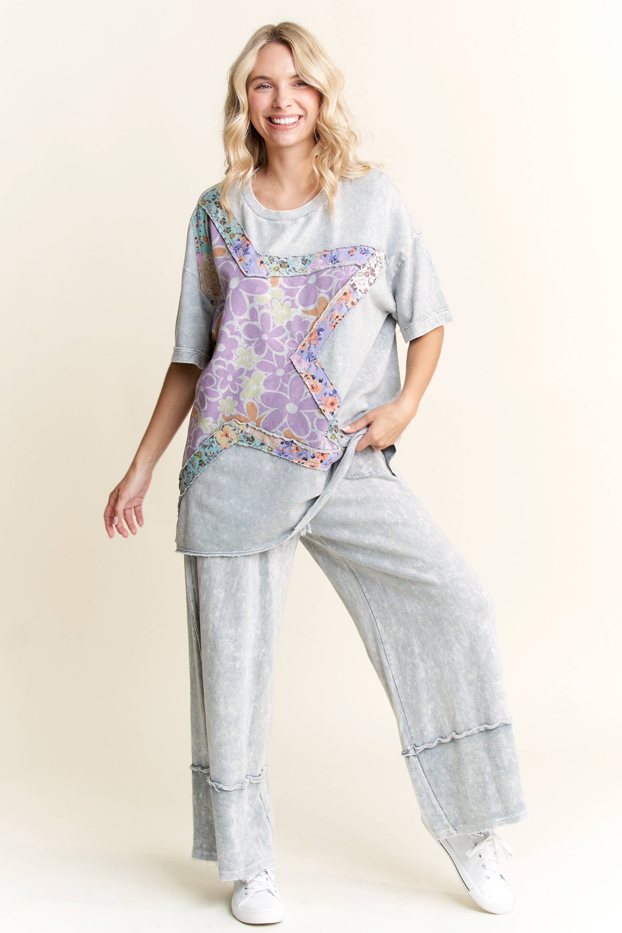 J.Her - Wholesale Pants - Women's - MineralWash Wide Pants with raw hem frayed details HP55362