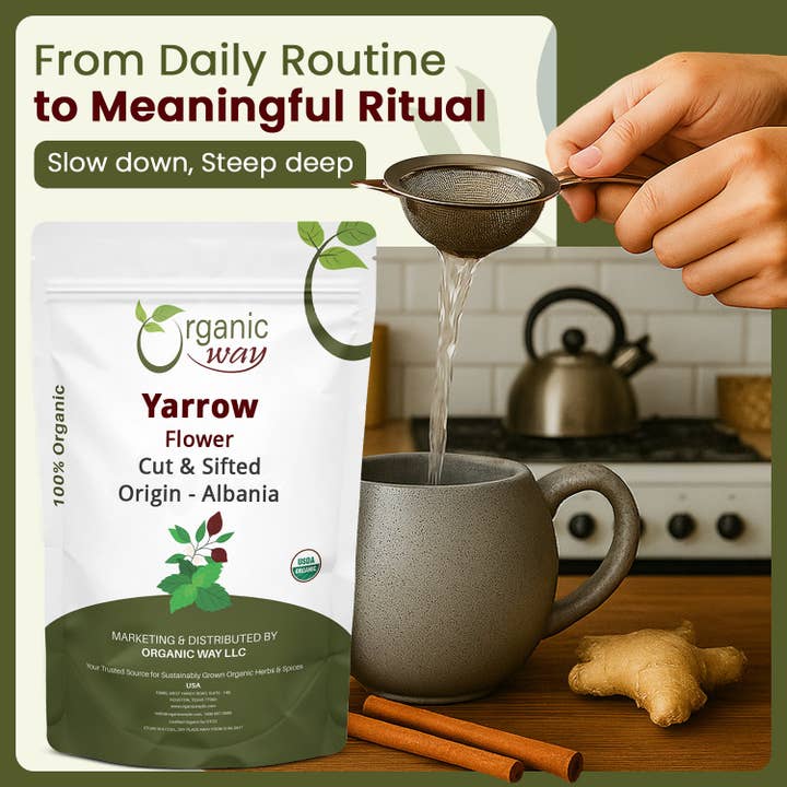 Organic Way LLC - Wholesale Herbs - Yarrow Flower Cut & Sifted (Achillea millefolium) - Herbal Tea | European Wild-Harvest | Kosher & USDA Certified | Vegan, Non-GMO & Gluten Free | 100% Raw from Albania3