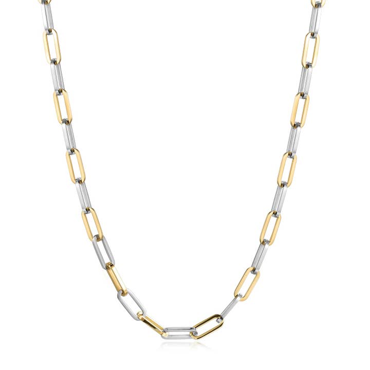 Tweekleurige halsketting van roestvrij staal met paperclip voor wholesale door Jane Basch Jewelry Designs