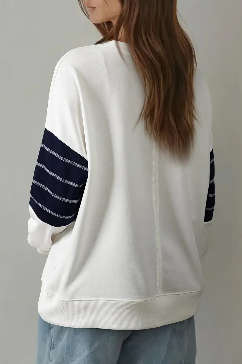 White Exposed Seam Detail Color Block Patch Pocket Sweatshirt for wholesale on Faire1