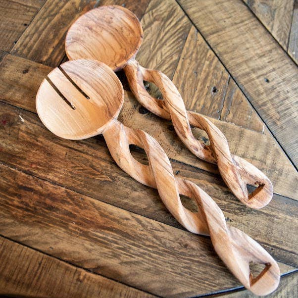 Wooden Serving Spoons, Twist for wholesale by Gitzell FairTrade