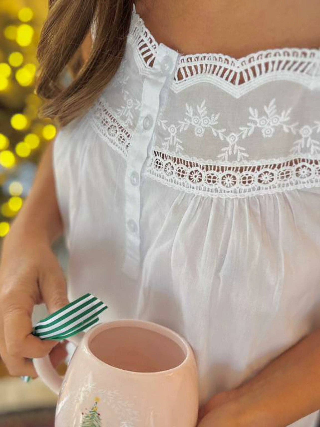 Jacaranda Living - Vente Nuisette – femme - Jennifer Chemise de nuit blanche en coton2