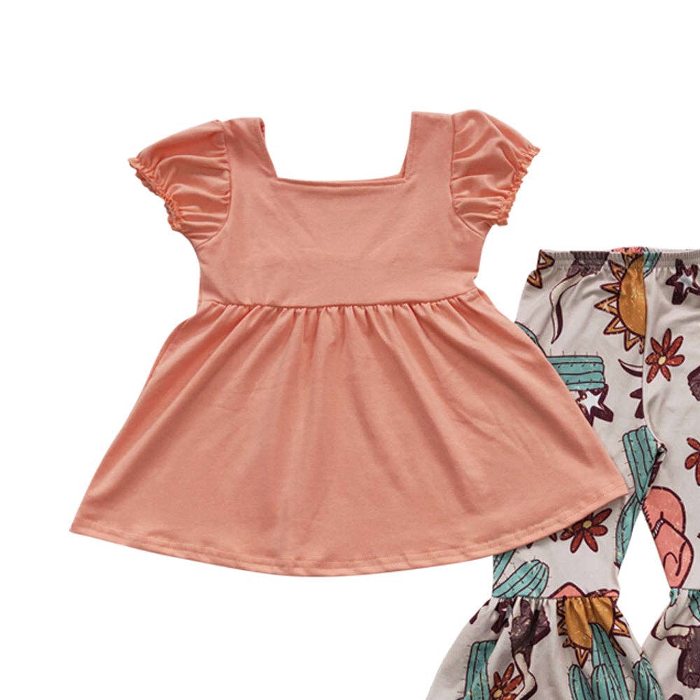 Aier Wholesale - Wholesale Top & Pant Set - Kids - Baby Girls Western Tunic Cactus Bell Pants Clothes Sets4