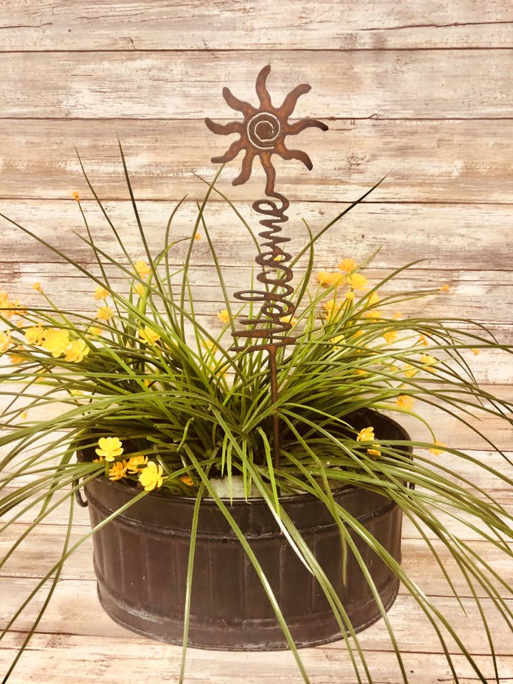 Sun with Welcome Vertical Plant Stake for wholesale by Universal Ironworks USA