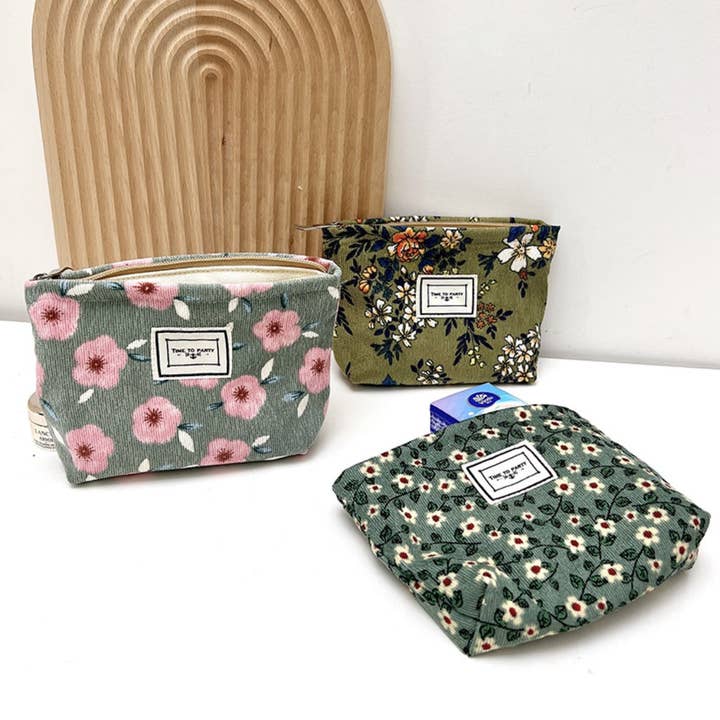 Funkyrel® Atzbranding Limited - Wholesale Makeup/Cosmetic Bag - Cosbai - Small Floral Corduroy Cosmetic Bag