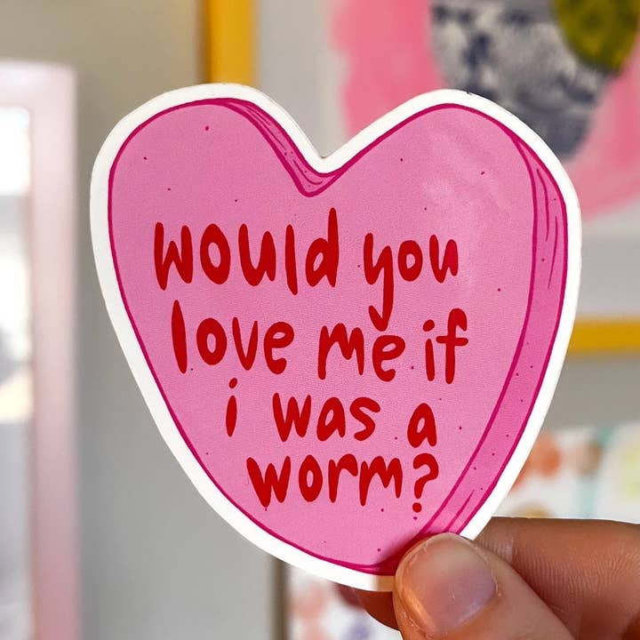 Autocollant Worm Love Conversation avec cœur pour la vente par Carrie's Scaries