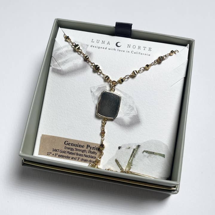 Luna Norte - Wholesale Y-Neck/Lariat Necklace - Eterno Amore Gemma Lariat Necklace - Pyrite