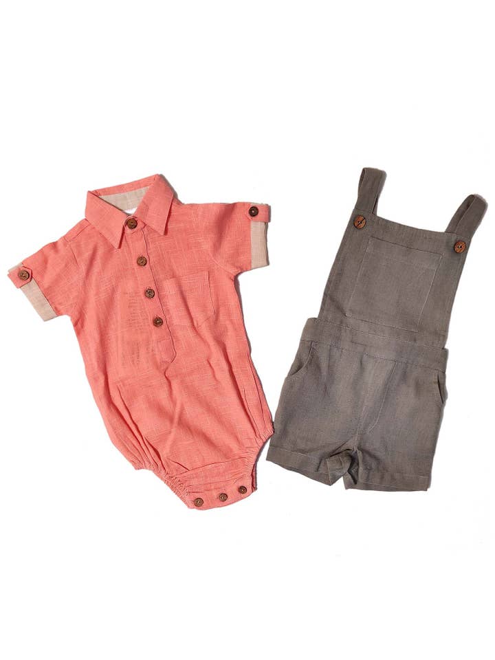 Infant Romper-Shirt and Overalls Set - Coral & Grey : Infant : Baby for wholesale by Yo Baby