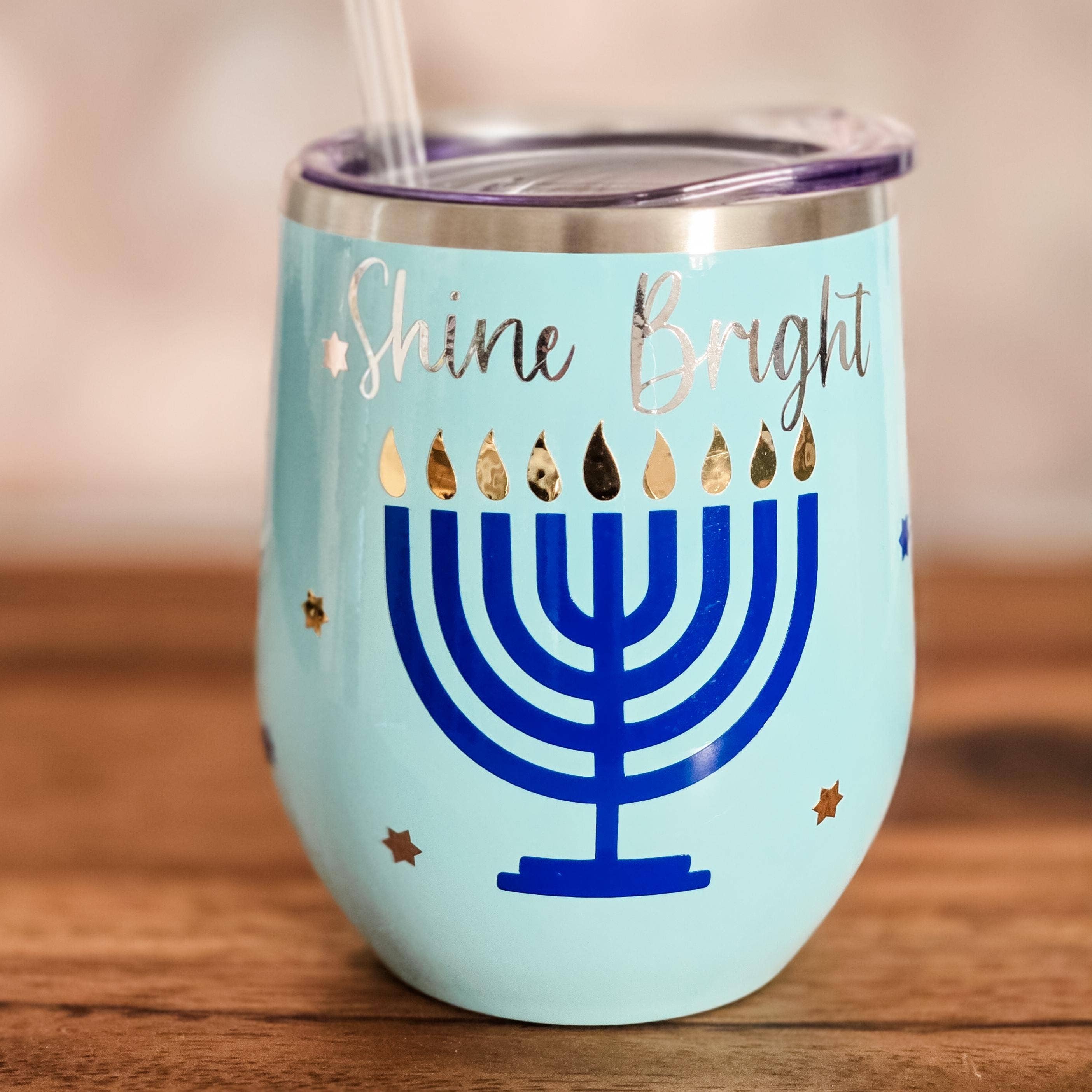 Salt Sparkle Shalom - Wholesale Insulated Mug/Tumbler - Shine Bright Chanukah or Chrismukkah Wine Tumblers0