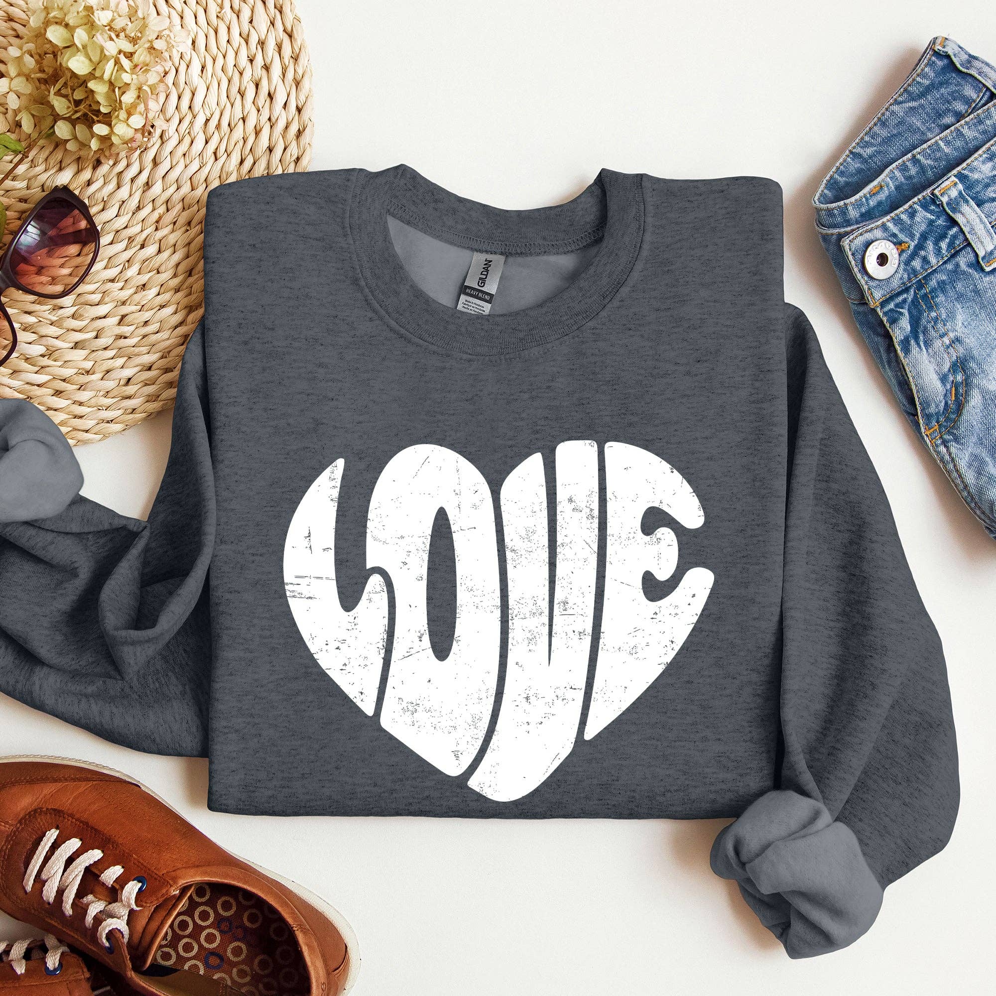 Refinery Number One LLC - Wholesale Graphic Sweatshirt - Women's - Retro Love Heart, Vintage, Sweatshirt, Valentine's Day4