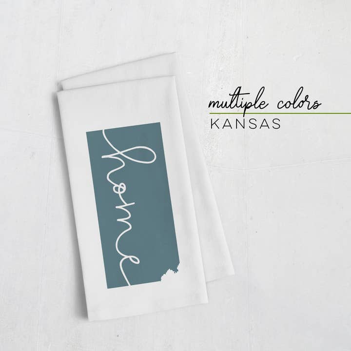 Kansas "home" tea towel | Multiple colors for wholesale by Paperfinch Design