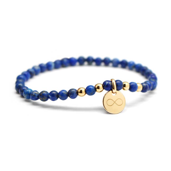 Lapis Lazuli Bead Bracelet and Mini Infinity Charm Engraving for wholesale by Petits Trésors