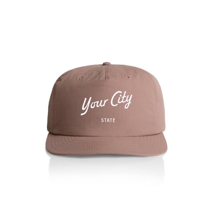 Endless August Supply Co. - Wholesale Flat Brim Cap - Unisex - Custom Script City Nylon Hat | Customizable Hat | Name Drop