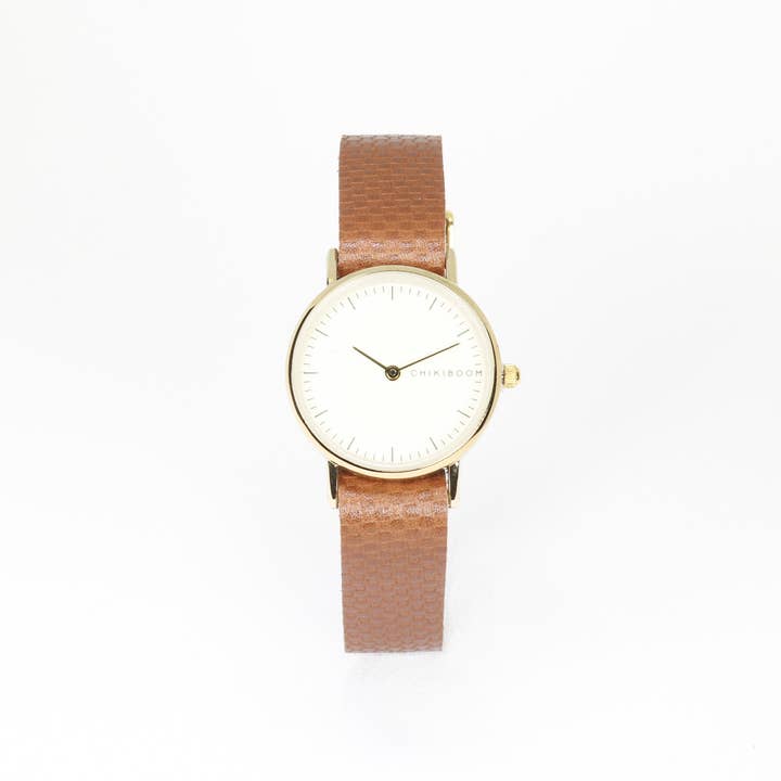 Dameshorloge bruin textuur / crème en goud voor wholesale door Chikiboom