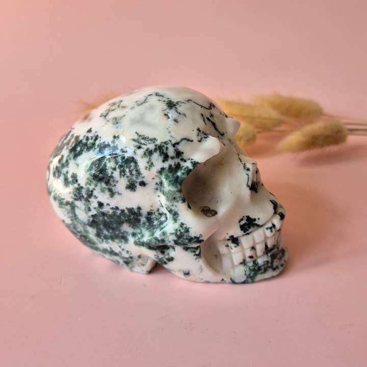 Moonlight Gemstones - Wholesale Spiritual Stone/Crystal - XL Gemstone Skull Moss Agate Skull #7 - 9cm 413gram Skull2