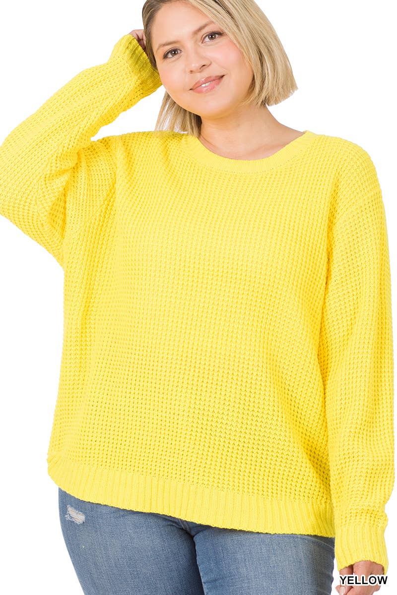 42POPS - Wholesale Knit Sweater - Women's - ",,,,...Plus size Basic Waffle Sweater15