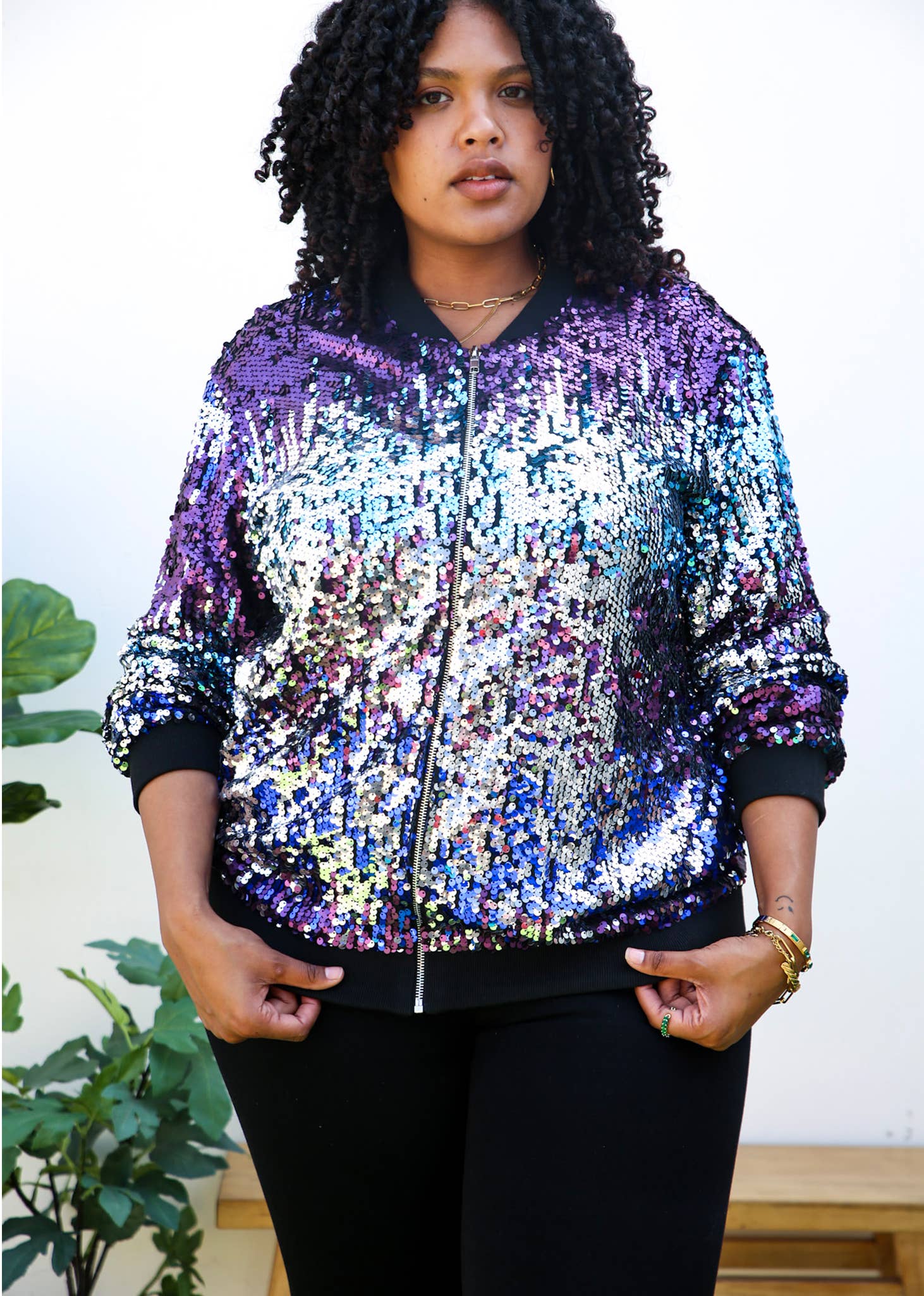 Anna Kaci Wholesale - Wholesale Bomber Jacket - Women's - Plus Size Sequin Bomber Jacket31