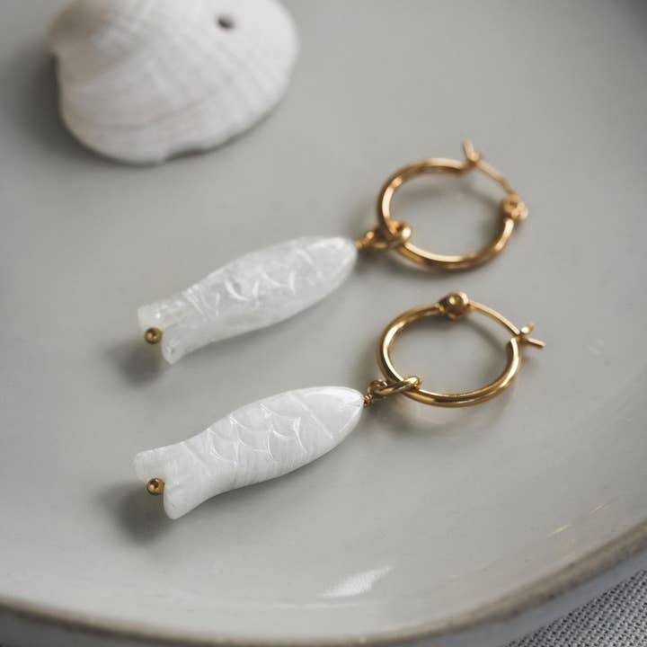 Luna Norte - Wholesale Hoop Earrings - La Pesca Bella Gemstone Charm Hoop Earrings1