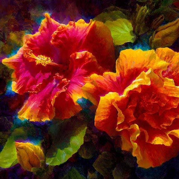 Whitworth Gallery - Wholesale Painting/Drawing - Sunlit Duet - Signed Artist Canvas - Hawaiian Hibiscus Painting0