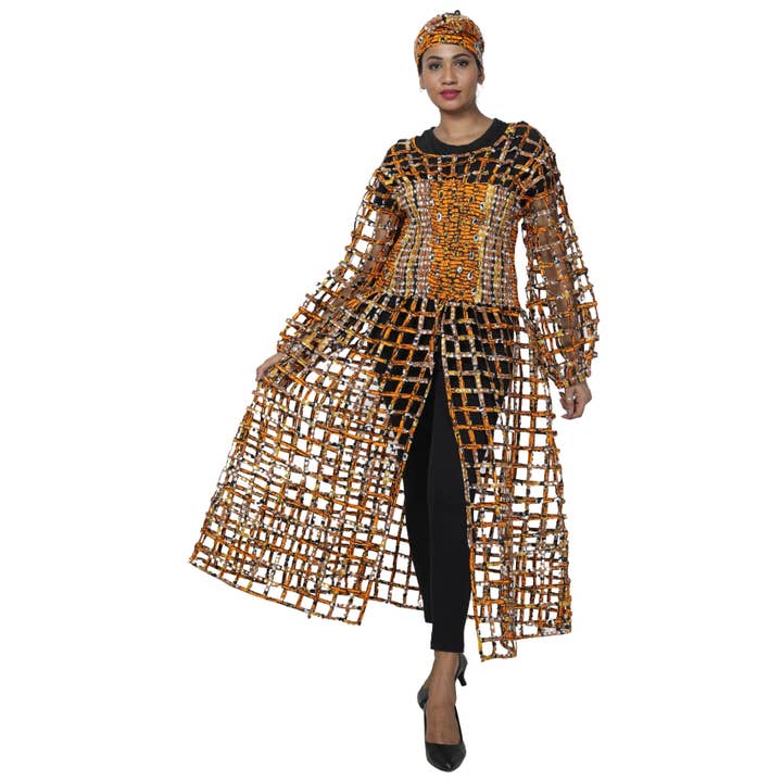 African Stars - Wholesale Dress - Women's - Women's Long Sleeve Smocked Bodice Cage Dress -- FI-ST12216