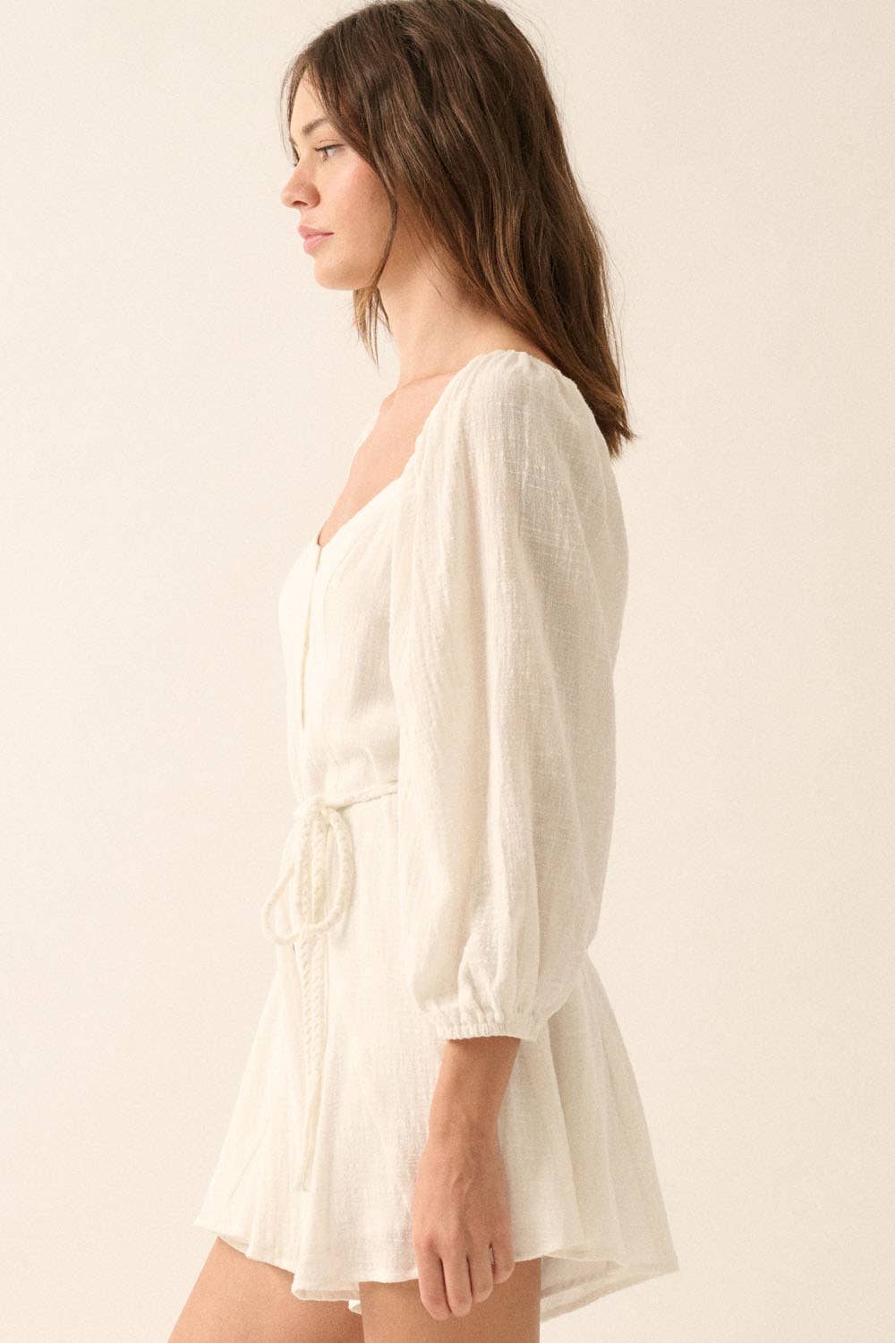 Promesa USA – Romper - Mulher por atacado – Macacão de Perna Larga com Mangas Bufantes em Algodão Texturizado7