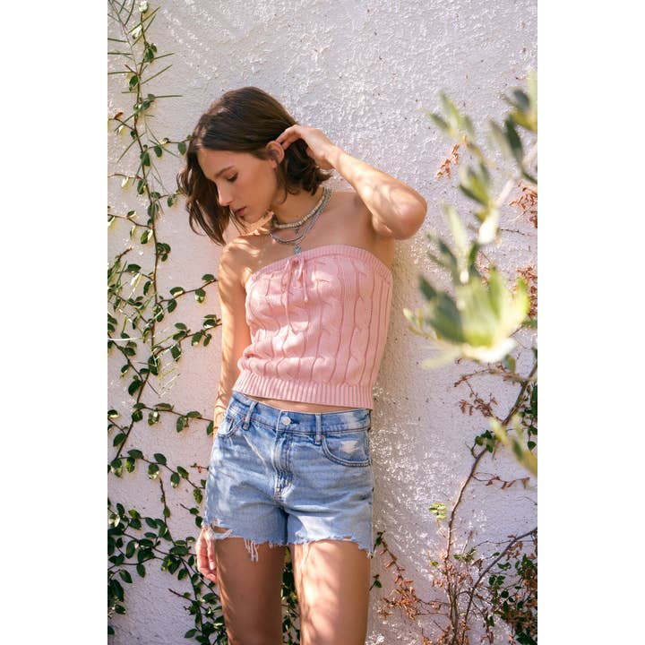 idem ditto - Wholesale Knit Sweater - Women's - MINERAL WASHED CABLE KNIT SWEATER TUBE TOP
