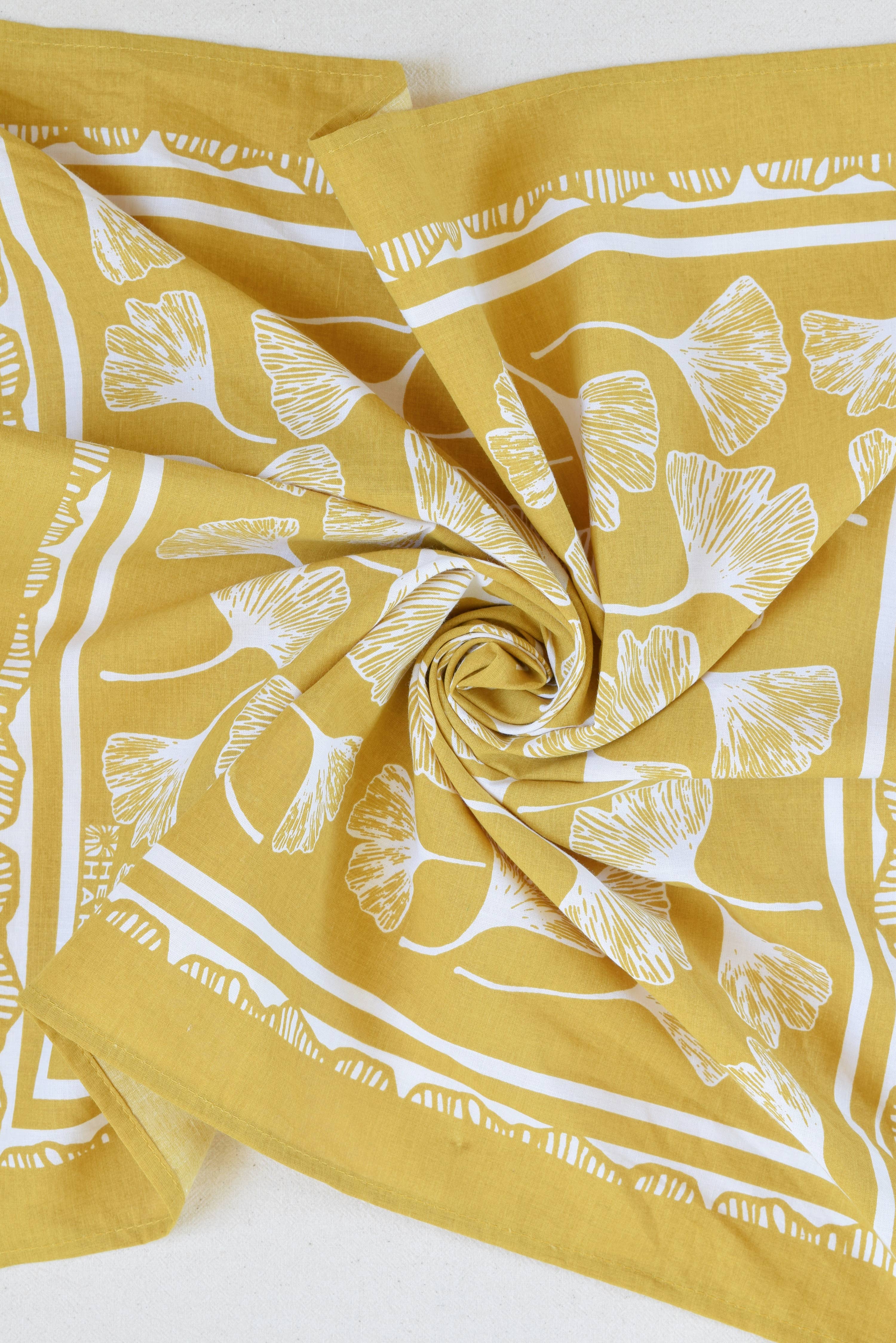 Hearth and Harrow - Wholesale Bandana - Unisex - Ginkgo Leaf Bandana - 100% Cotton - Hand Printed - Yellow5
