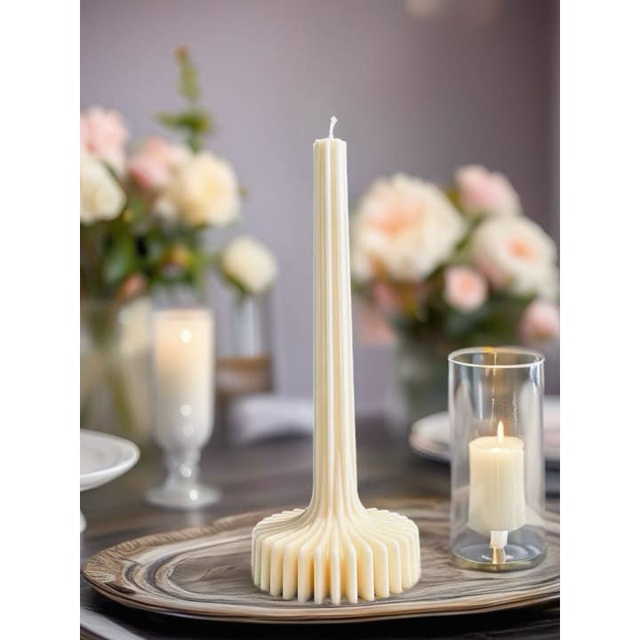 Karly’s Candles - Wholesale Tapered candle/candlestick - Vase Stripe Candle, Beeswax Taper Candle, Ribbed Taper,10inc12