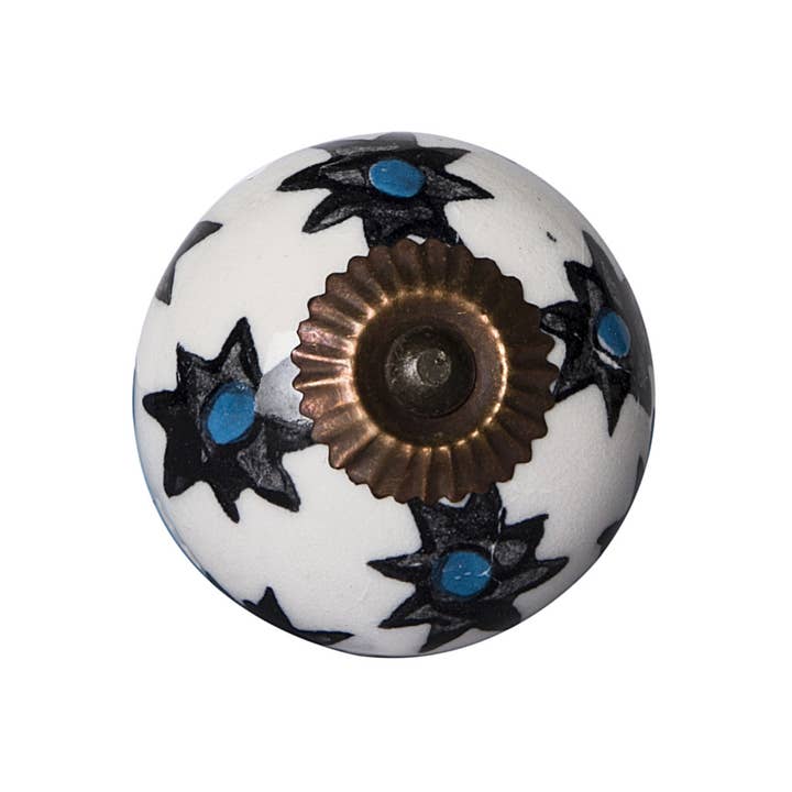 HomeRoots - Wholesale Knob/Pull - Set of Eight Black And White Ceramic And Metal Drawer Pull Knobs3
