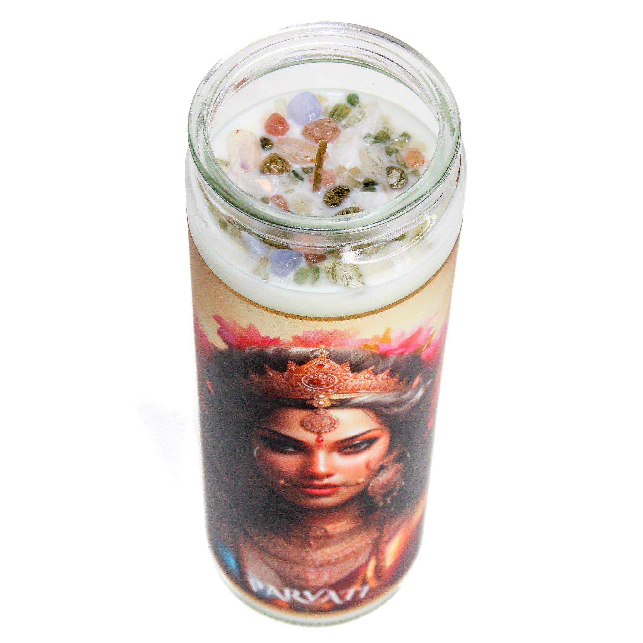 Shakti SOULutions – wholesale Jar/filled candle – Parvati Goddess Crystal Altar Candle2