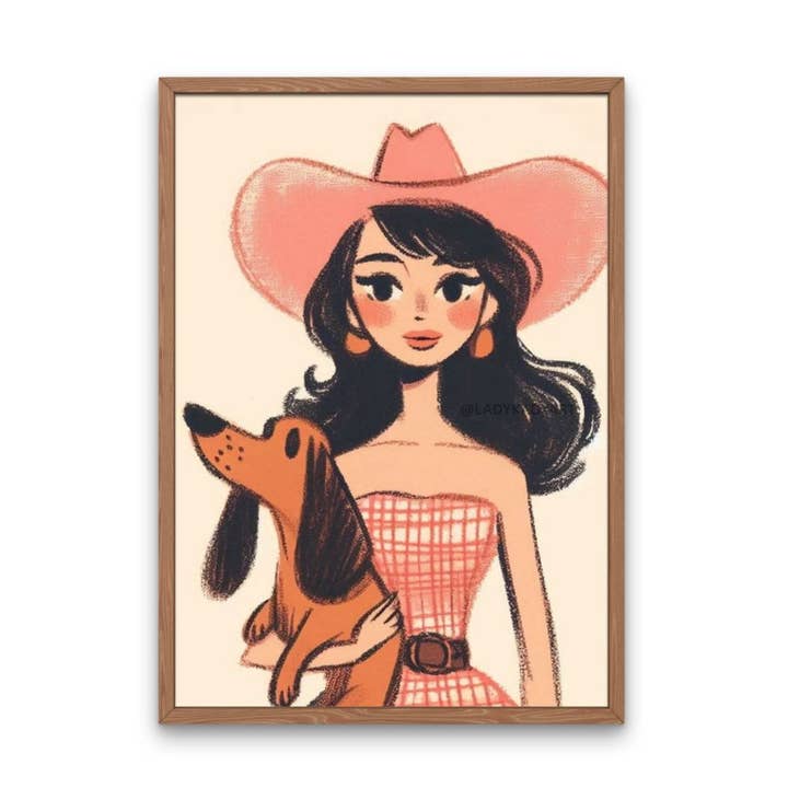 Doggone Cowgirl, Dachshund Art Print, Pink Cowgirl Decor for wholesale by Lady Kady Art