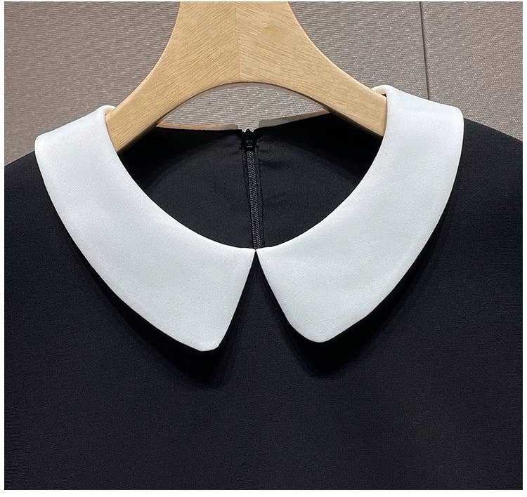 Sort DR855Y Efterårskontrastkrave Figursyet Sort Kjole til Kvinder for engroshandel på Faire3