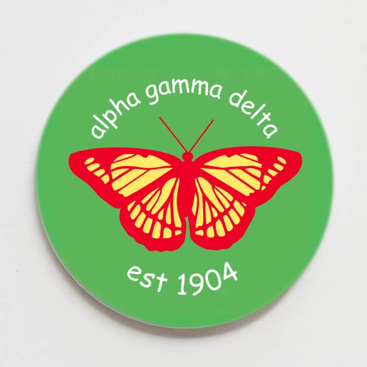 Alpha Gamma Delta Greek Butterfly Button - 1.50 inch for wholesale by Good Vibez Collegiate