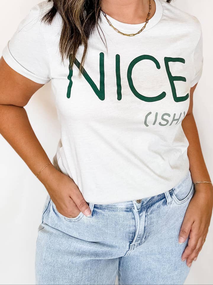 Mugsby - Wholesale Screen Printed T-Shirt - Women's - Nice Ish Funny Christmas Shirt, Christmas Graphic Tee