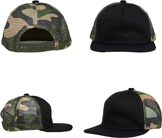 Funky Junque - Vente Casquette de camionneur – unisexe - Casquette de camionneur à bord plat - noire avec maille camouflage1
