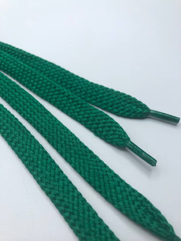 Solid Kelly Green Flat Shoelaces for wholesale by The Shoelace Factory