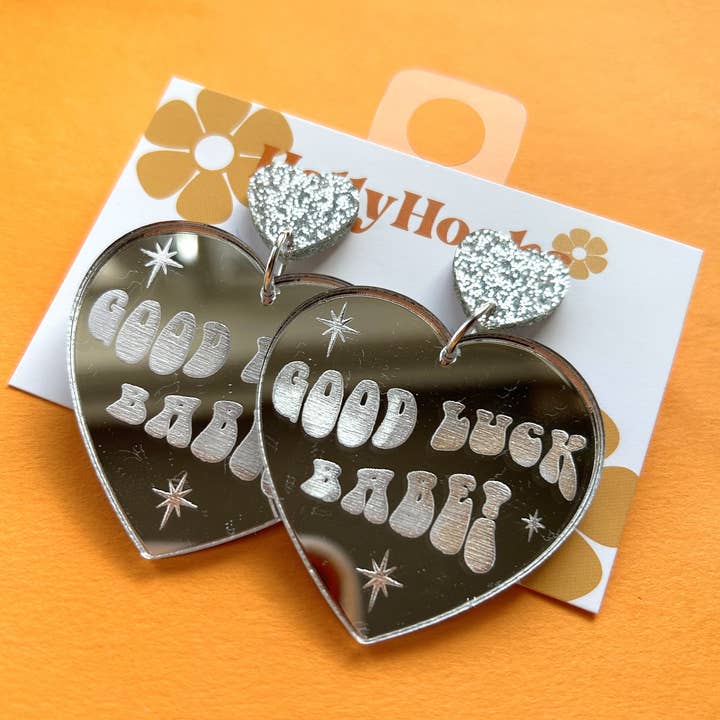 Chappell Roan Good Luck Babe lasercut earrings for wholesale by HollyHocks Jewellery