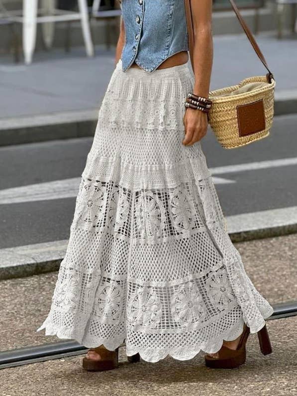 Rosa Clothing - Wholesale Skirt - Women's - Bohemia Lace Cut-Out Knitted Skirt1