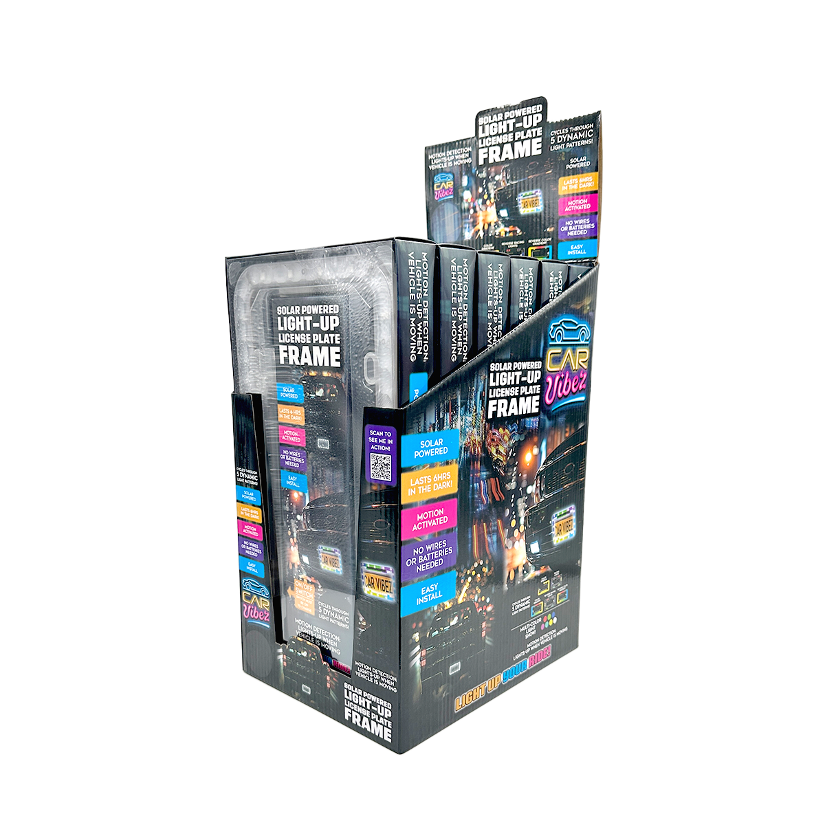 Novelty Brands - Wholesale String Lights - Car Vibez Solar Light-Up License Plate Frame - 6/Display0