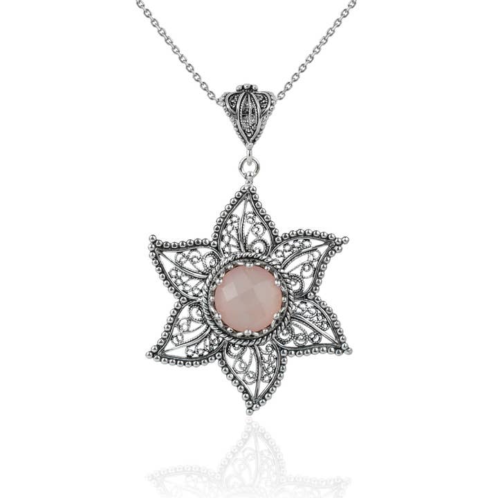 Filigranist Jewelry - Wholesale Pendant/Charm Necklace - Sterling Silver Pink Chalcedony Pendant Necklace