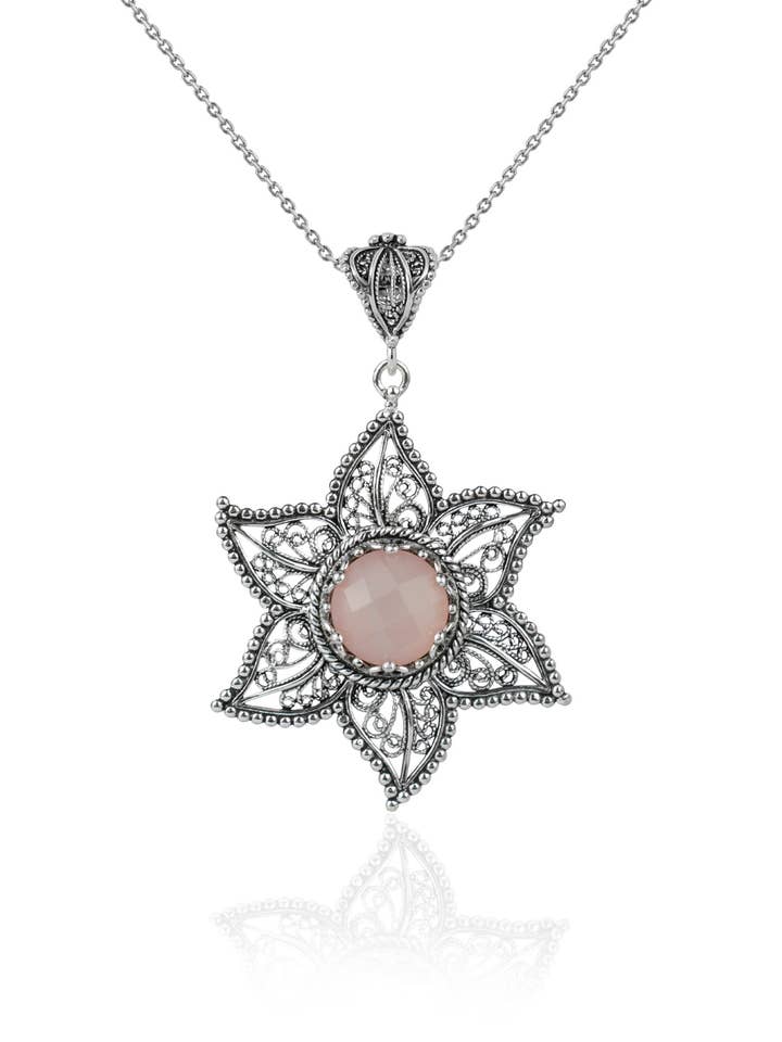 Anhänger-Halskette aus Sterlingsilber mit rosa Chalcedon für den Großhandel von Filigranist Jewelry