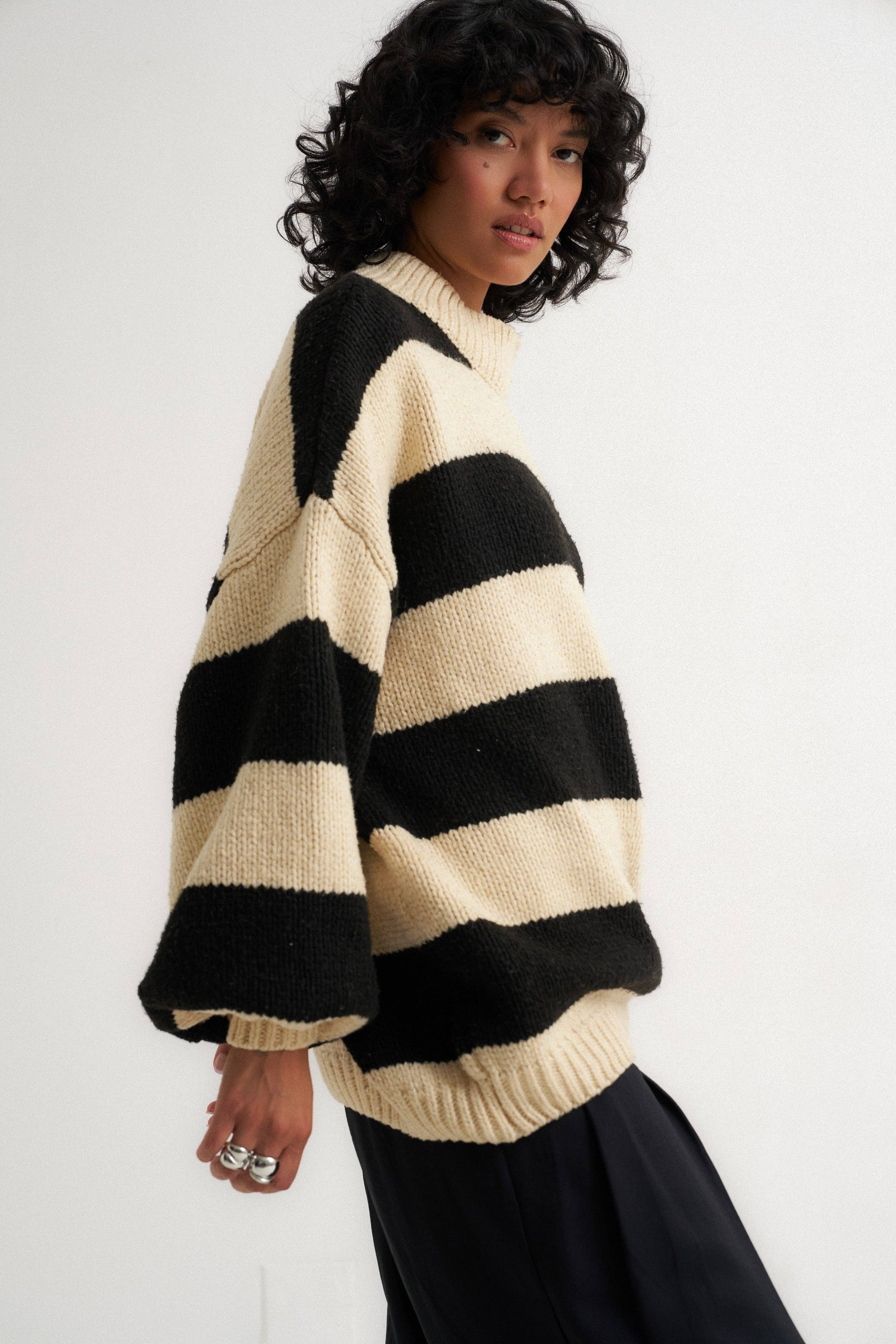 Callahan Knitwear - Wholesale Knit Sweater - Women's - Bellamy Pullover - Black Stripe4