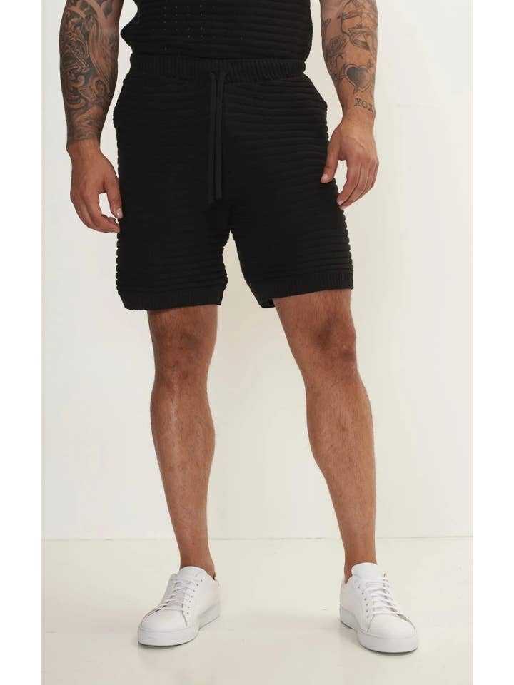 SORT Kortærmet strikket top og shorts til mænd med øje - sort for engroshandel på Faire6