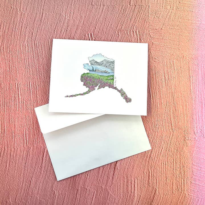 Sea Spray AK - Wholesale Everyday Greeting Card - Alaska State Map Wildflowers and Glacier Greeting Card4