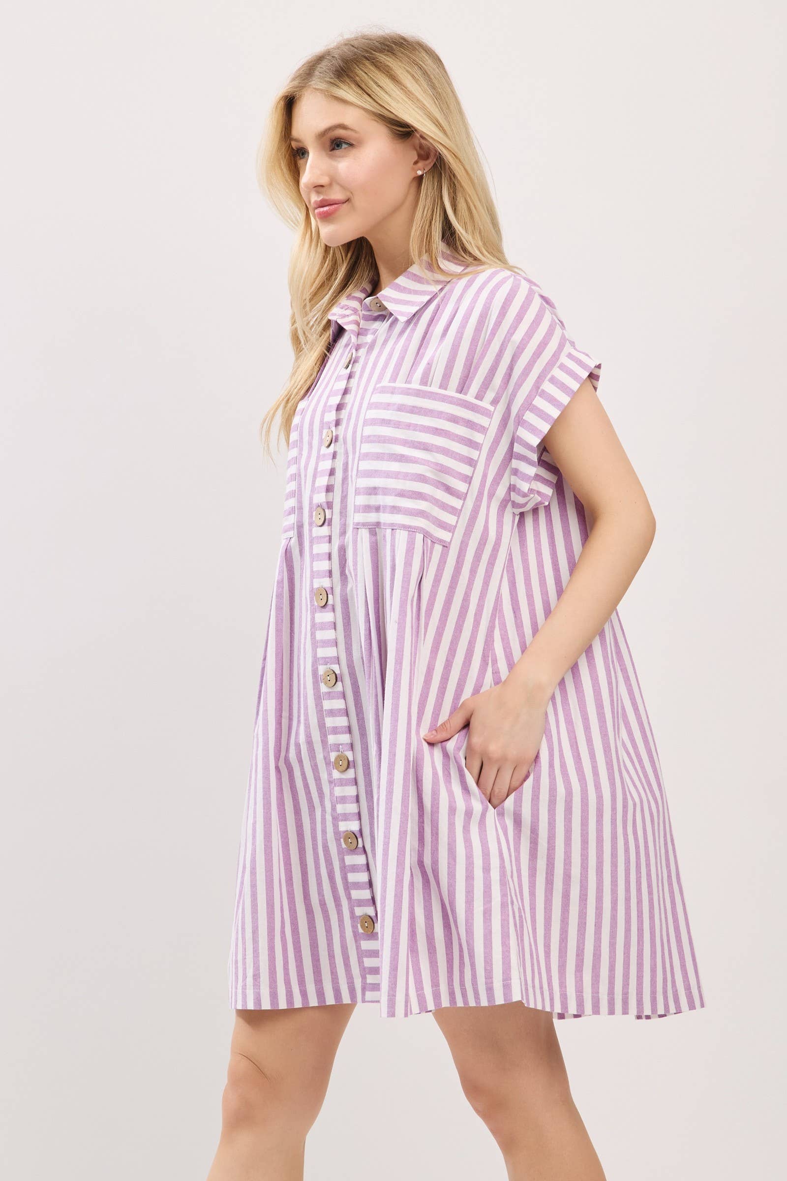 Sewn and Seen - Vente Robe – femme - ROBE TUNIQUE À RAYURES EN COTON AVEC BOUTONS37