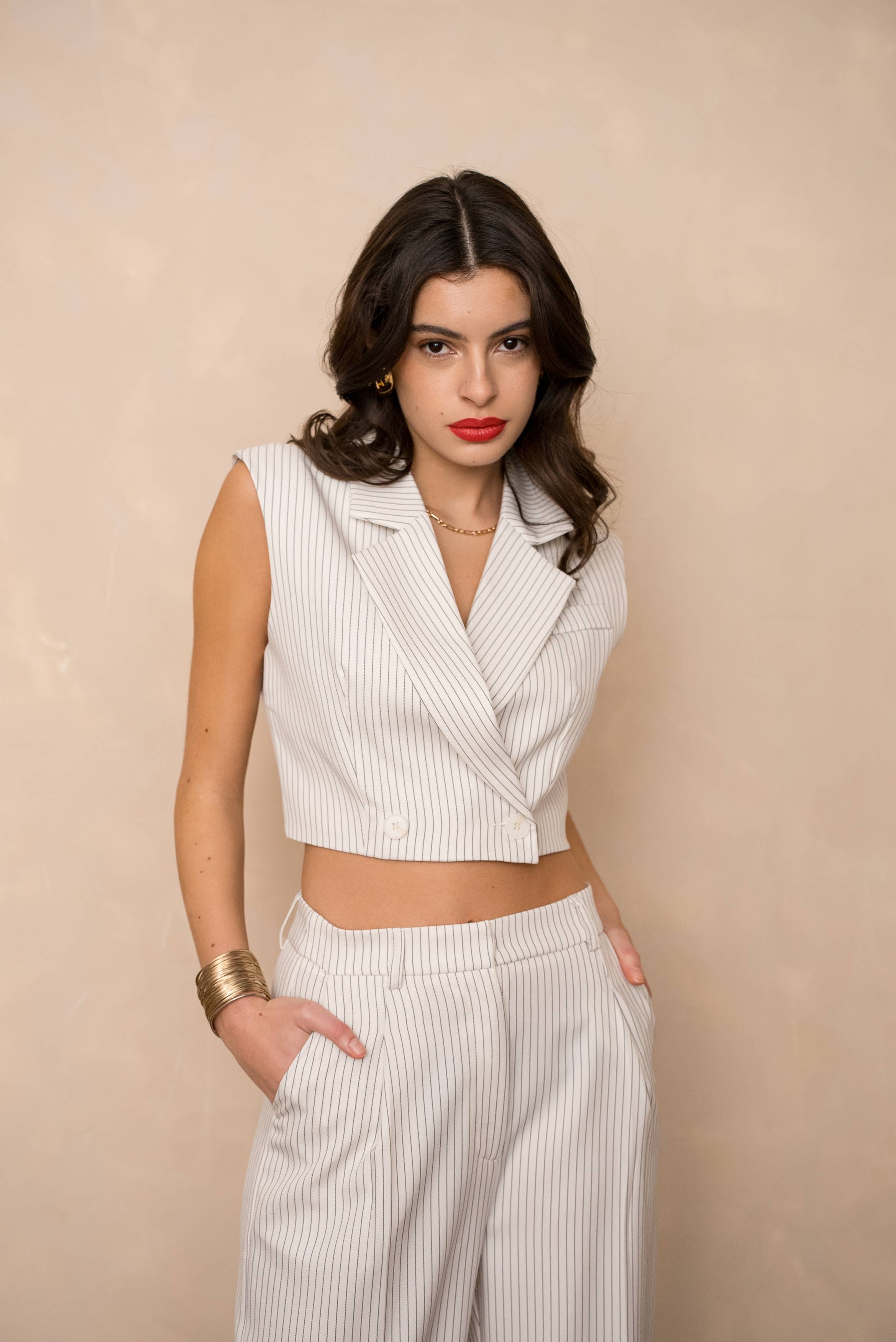 LULUMARY - Wholesale Blazer - Women's - Sleeveless striped blazer V33117