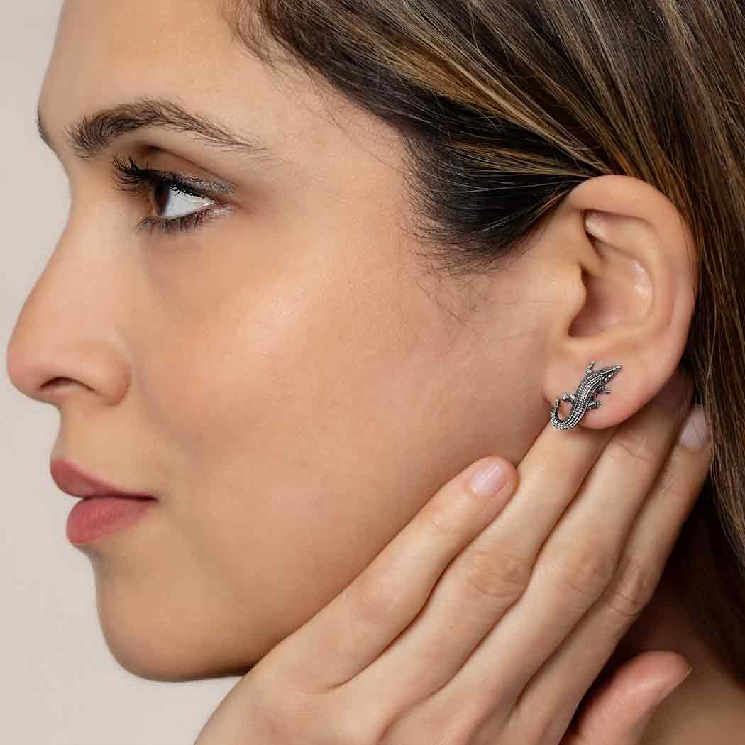 Nina Designs - Venta al por mayor Pendientes de botón/aretes de poste - Pendientes de Poste de Caimán de Plata de Ley 20x10mm1