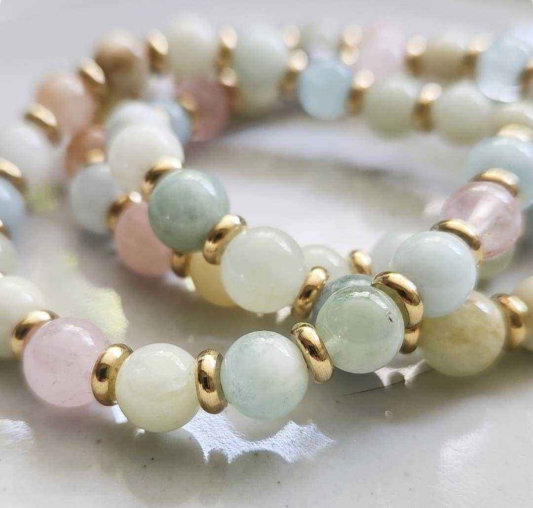 Sara Sela Jewelry - Wholesale Beaded Bracelet - Morganite Beaded Stretch Bracelets for Easter and Spring1