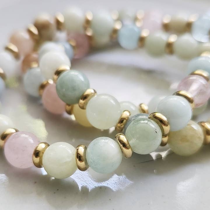 Sara Sela Jewelry - Wholesale Beaded Bracelet - Morganite Beaded Stretch Bracelets for Easter and Spring1