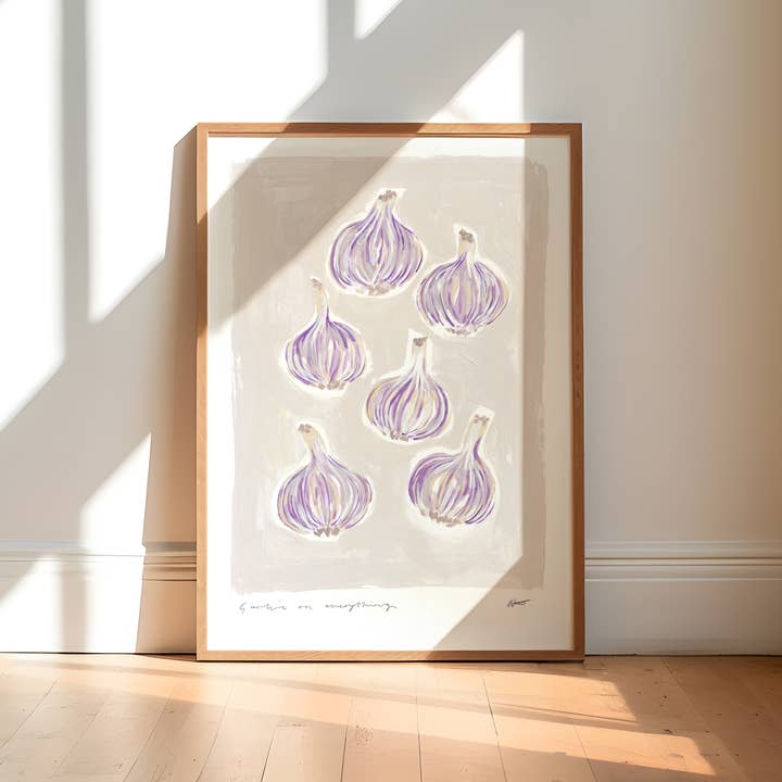 Garlic On Everything Hand Painted Art Print for wholesale by Natalie Cass Art
